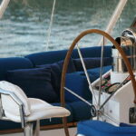 Comfortable seating for guests at the helm of a luxury sailing yacht.