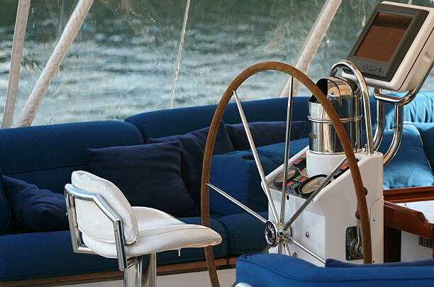 Comfortable seating for guests at the helm of a luxury sailing yacht.